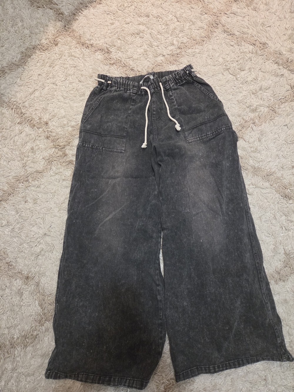 Mustard Seed Washed Black Wide Leg Drawstring Jeans